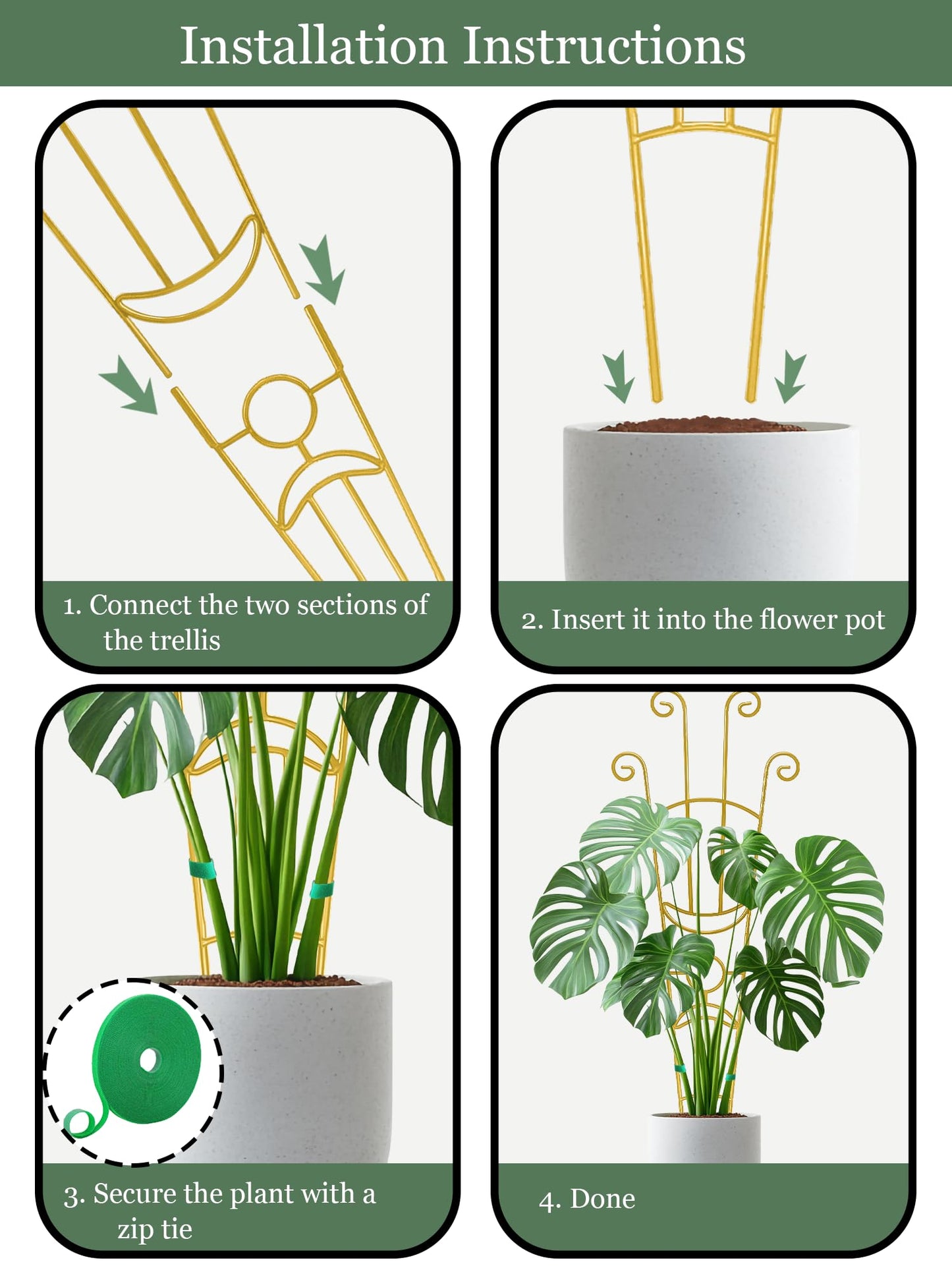 33 Inch Tall Expandable Metal Trellis for Potted Plants, Rustproof Expandable Indoor Outdoor Plant Support Trellis for Climbing Plants, Monstera, Ivy, Hoya with Sturdy Weighted Base (Gold)