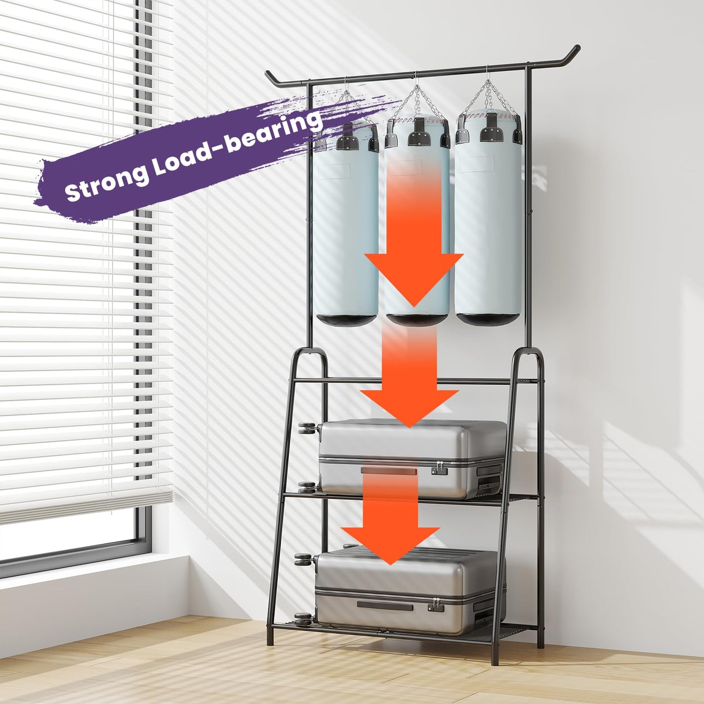 Wieghda Metal Plant Stand Indoor Outdoor, 3 Tier Tall Corner Plant Shelf, Hanging Flower Ladder for Living Room, Balcony, Garden, Patio (Black)