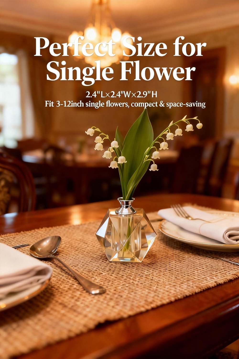 CNCRMEM Crystal Bud Vase for Single Flower, Geometric Diamond Cut Single Stem Vase, Small Tabletop Vase for Home, Restaurant, Cafe, Retail Store, Wedding & Valentine's Day Decor (Crystal Clear)
