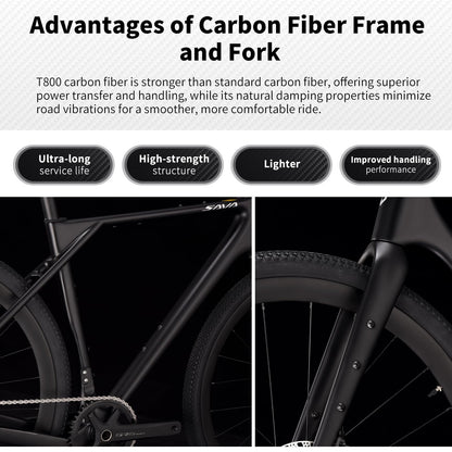 SAVADECK Carbon Gravel Bike - T800 Carbon Frame & Fork | Shimano U6000 11-Speed Groupset | Hydraulic Disc Brakes | 700CX40mm All-Terrain Tires | Men & Women Road/Off-Road Bicycle (Black, 55cm)