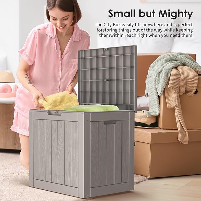 DRATO Deck Boxes, 30 Gallon Outdoor Storage Box for Patio Cushion, Garden Tools, Waterproof and UV Resistant, Lockable (Grey,30 Gallon)
