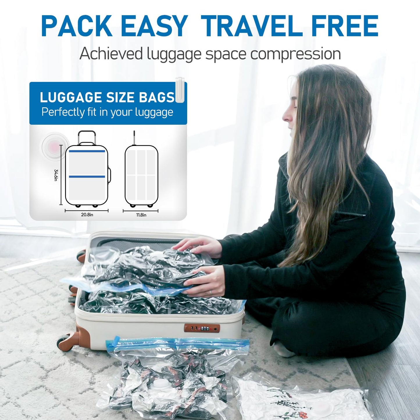 VMstr 15 Pack Travel Vacuum Storage Bags with USB Pump, Vacuum Packing Seal for Luggage and Suitcase, Space Saver for Clothes and Clothing Travel