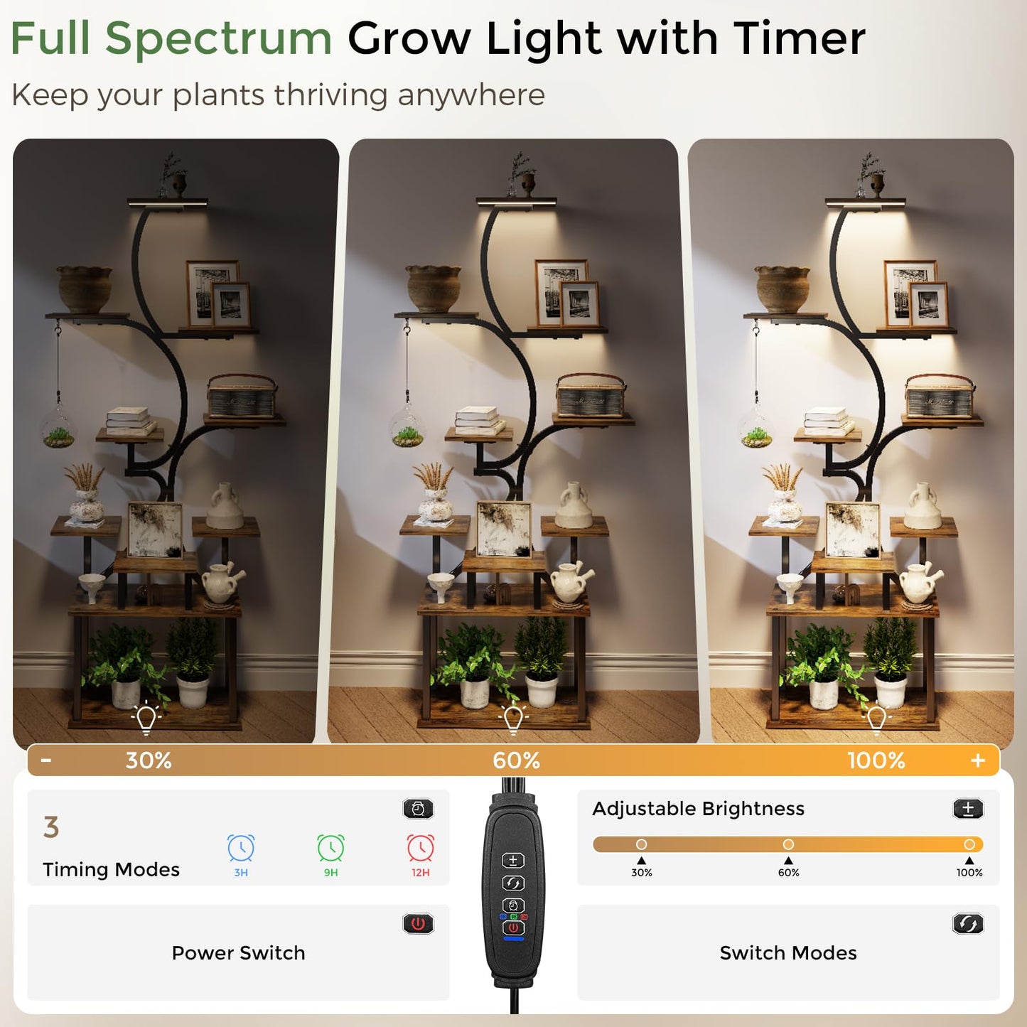 Plant Stand Indoor with Grow Lights - 9-Tier Curved Plant Stand, Tall Metal and Wood Indoor Plant Shelf with Unique Arched Design, Multi-Tier Flower Pot Holder Rack with Waterproof Finish, 63" Tall for Living Room, Balcony, and Garden