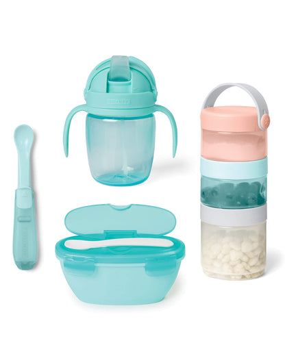 Skip Hop Baby Easy-Pack Feeding Travel Essentials 6 Piece Set Soft Teal 6m+