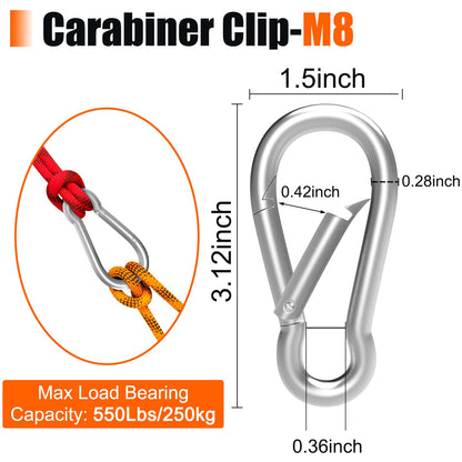 Carabiner 3.12 Inch Spring Snap Hook, 16pcs M8 5/16 Inch Spring Snap Hook Quick Link for Camping Hiking, 500LBS Holding Capacity Heavy Duty Steel Carabiner Clip Buckle for Hammock Swing Fitness