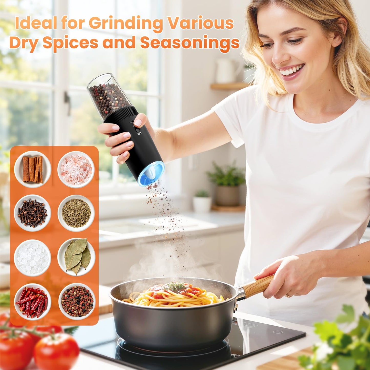 SmartTrends Gravity Electric Salt and Pepper Grinder Set with LED Light, Automatic Rechargeable Pepper Mill Grinder, Adjustable Coarseness for Peppercorn, Large Capacity for Home, Kitchen, 2 Pack