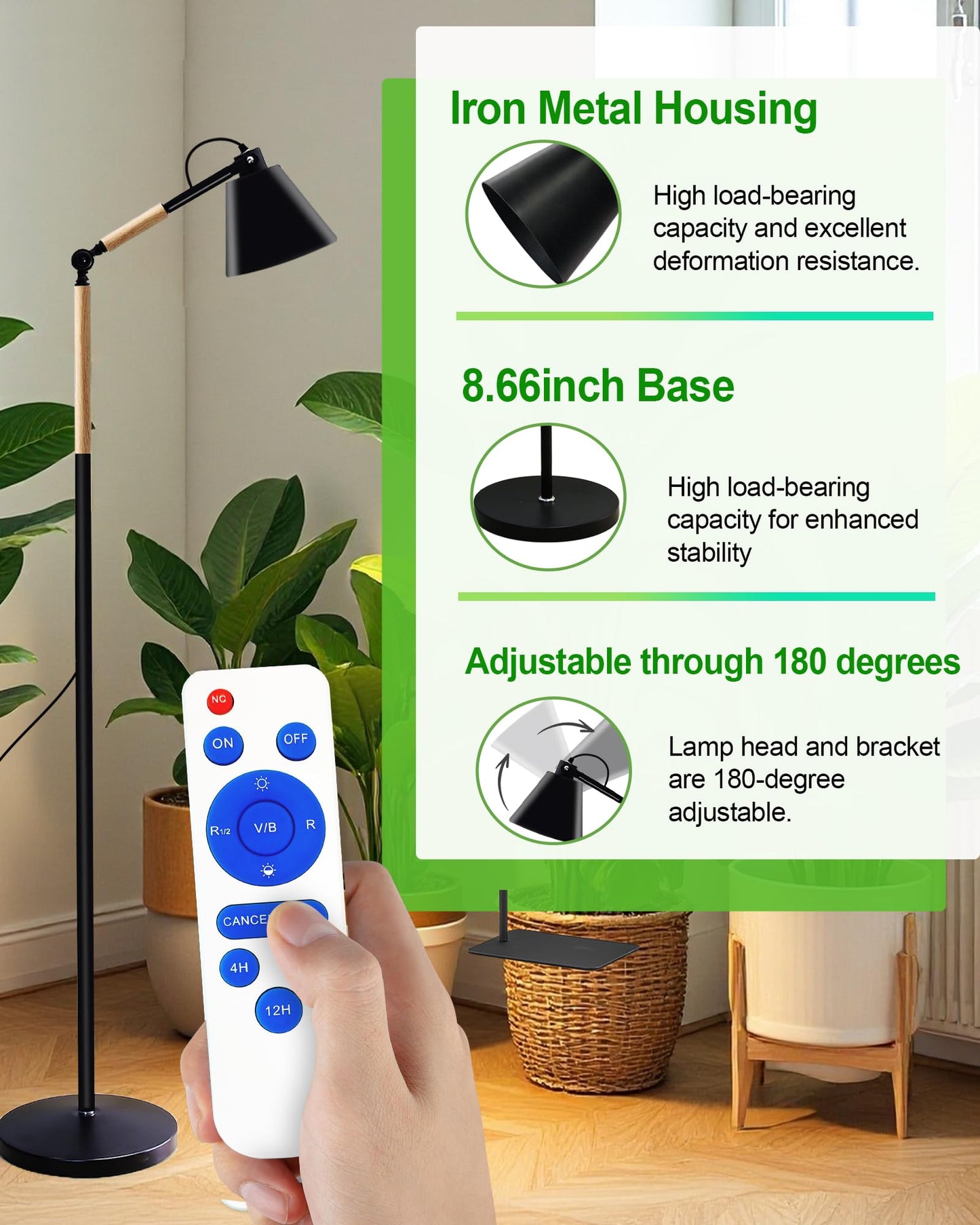 Arikashin Standing Plant Grow Light, LED Growing Light Full Spectrum for Indoor Plants，4/8/12H Timer, Flow Grow Light for Tall Large Indoor Plants
