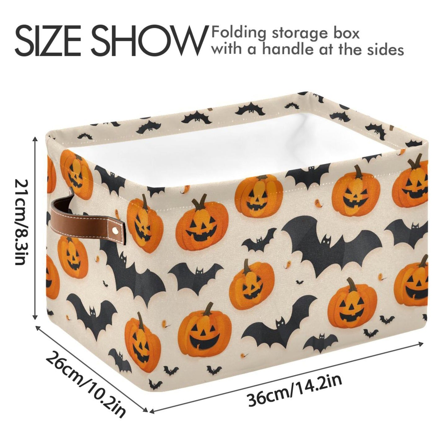 Wamika Happy Halloween Storage Basket with Waterproof Liner and PU Handles Spooky Pumpkin Black Bat Storage Bins Boxes 14.2" Collapsible Decorative Organizer Baskets for Bedroom Closet Office 1 Pack