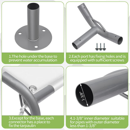 ICITYWALL 8 Leg Carport Kits，High Peak Canopy Fitting Kit with 1-3/8" ID, Galvanized Steel Carport Connectors, shed Frame kit DIY Project