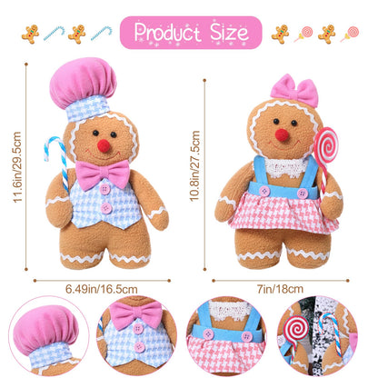 GAKSK Christmas Decorations Indoor Gingerbread Plush Hold Candy Cane Home Decor Gifts 11.8inch Gingerbread Stuffed Animal Doll Tree Toppers Christmas Decorations (2PCS)