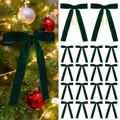Hekocap 18 Pcs Dark Green Velvet Bows for Christmas Tree – Dark Green Velvet Christmas Tree Bows, Holiday Decorations for Garland Wreath Bow (5 * 7", 1" Wide)