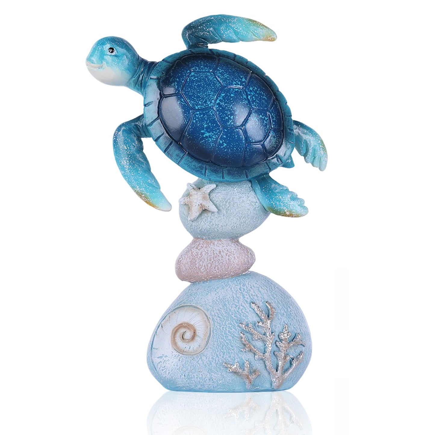 DOVDOV Blue Sea Turtle Statue, Ocean-Themed Coastal Home Decor; Perfect for Bookshelves, Coffee Tables, desks, Living Rooms, Beach Houses, and Nautical-Themed Gifts. (Blue)