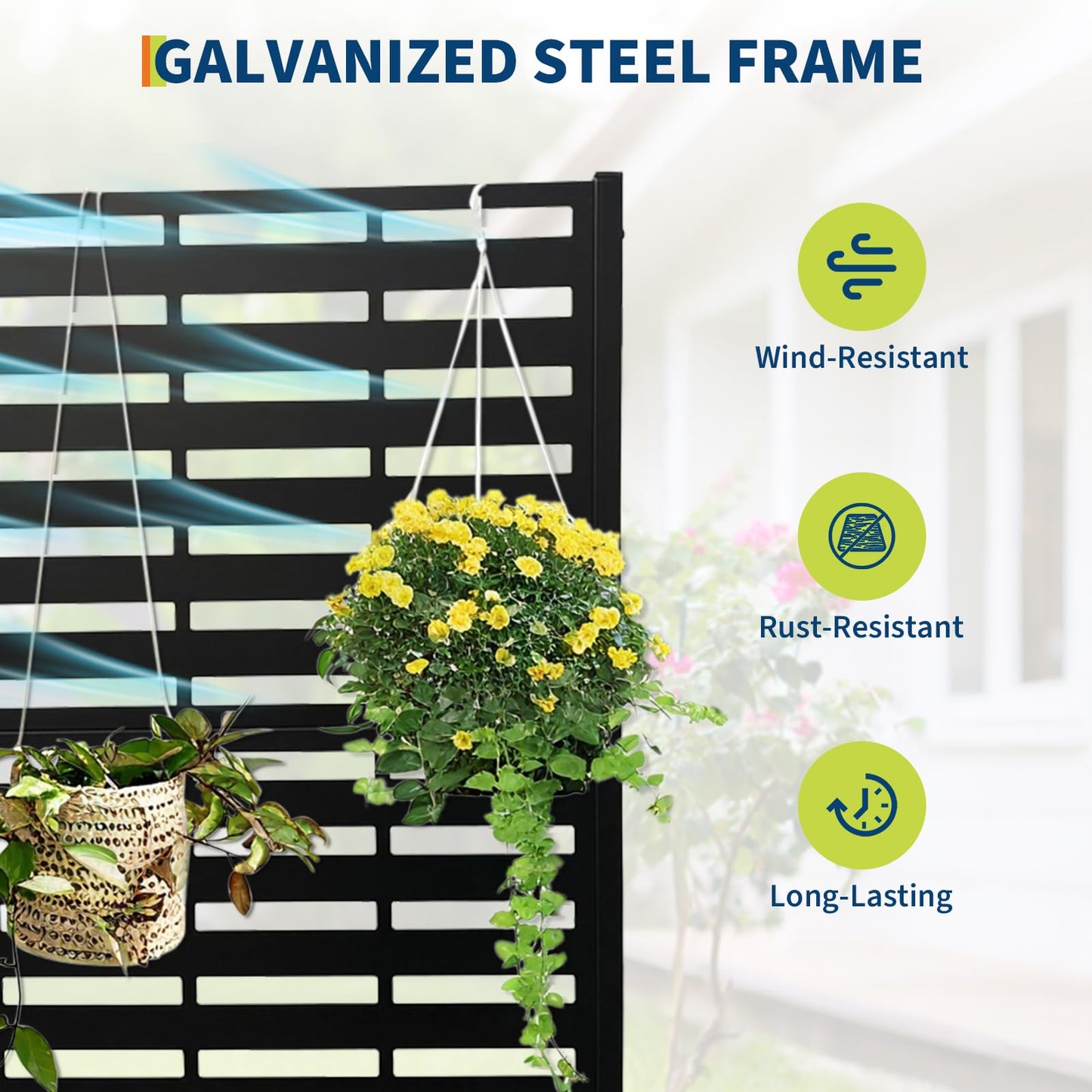 Garvee Metal Planter Box with Trellis, 71.5"x47"x16" Raised Garden Beds with Trellis and Wheels for Climbing Plants Vegetables, Privacy Screen Planter Box with Drainage Holes for Patio Balcony, Black