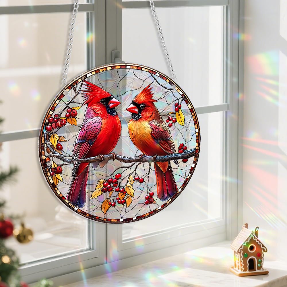 zhuoyaju Acrylic Suncatcher Window Hanging, Birds Sun Catcher Rainbow Indoor Window Decoration for Living Room Bedroom, Unique Gift for Mom Wife & Friends, 7.87 inches
