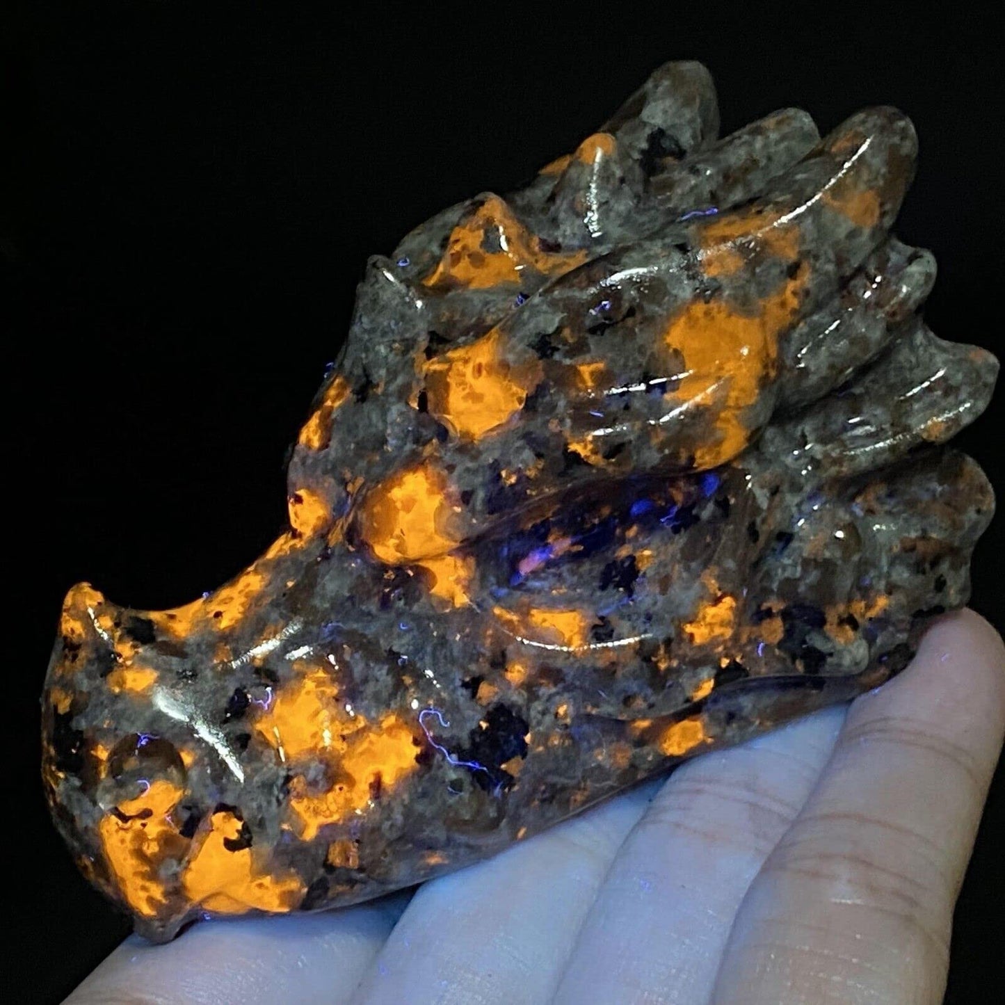 TEAMWILL 3.15" Natural Yooperite Hand Carved Dragon Skull Quartz Crystal Healing 1pc