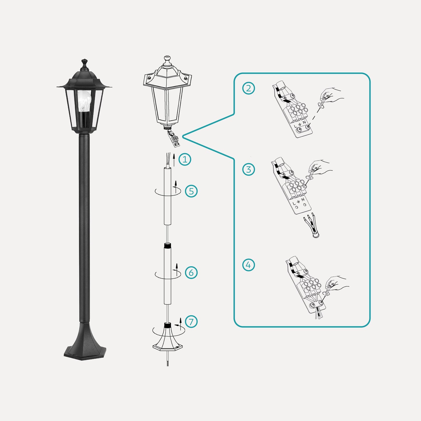 Eglo Laterna 4 Outdoor lamppost, Victorian Style Street lamp, Electric Garden and Driveway Light, cast Aluminium and Glass, Black Lantern, E27 Socket, IP44