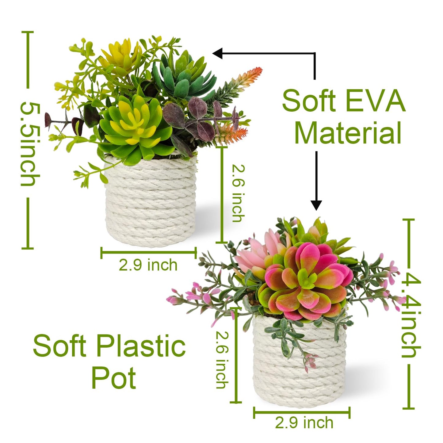 FOUSUKA Set of 2 Fake Succulents Plants Artificial Small Succulent Plants Potted for Home Decor Indoor Table Living Room Bedroom Bathroom Shelf Women Office Desk Accessories Decoration (Green)