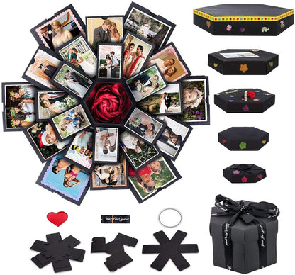 Explosion Gift Box 6 Faces - Custom Gifts for Boyfriend, Creative Handmade DIY Photo Album Scrapbook, 18.5x18.5 Inch Surprise Birthday, Valentine's Day or Wedding Memory Box