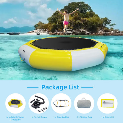 XHYCPY Inflatable Water Trampoline, 10FT/12FT Recreational Water Bouncer w/Inflator, Rope Ladder, Storage Bag, Portable Bounce Swim Platform for Lakes, Pools, Calm Sea