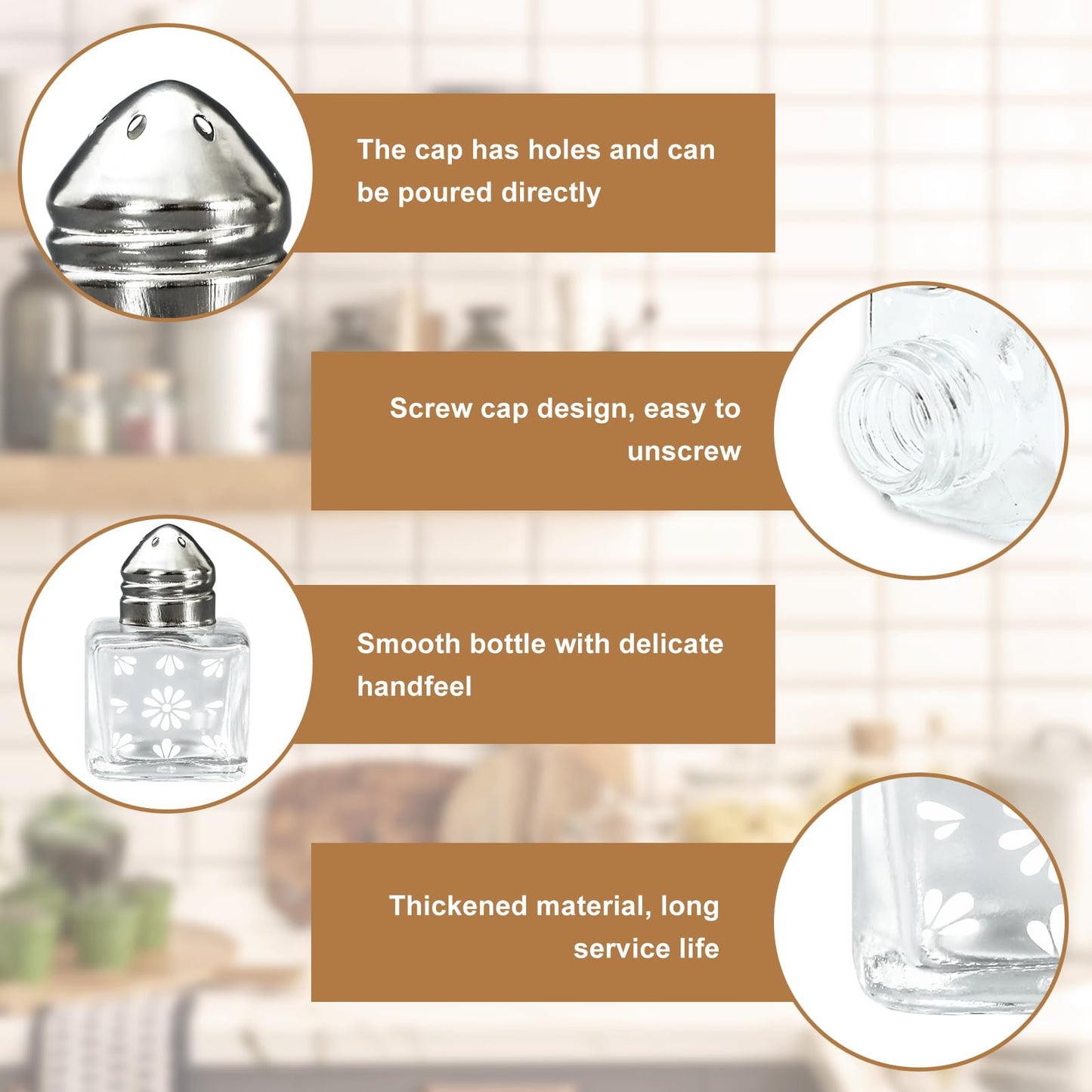 FYSUIMU 24Pcs Cielito Lindo Mini Salt and Pepper Shakers Mini Glass Spice Jars Platos De Barro Flower Seasoning Container for Kitchen Restaurant Mexican Party Favors