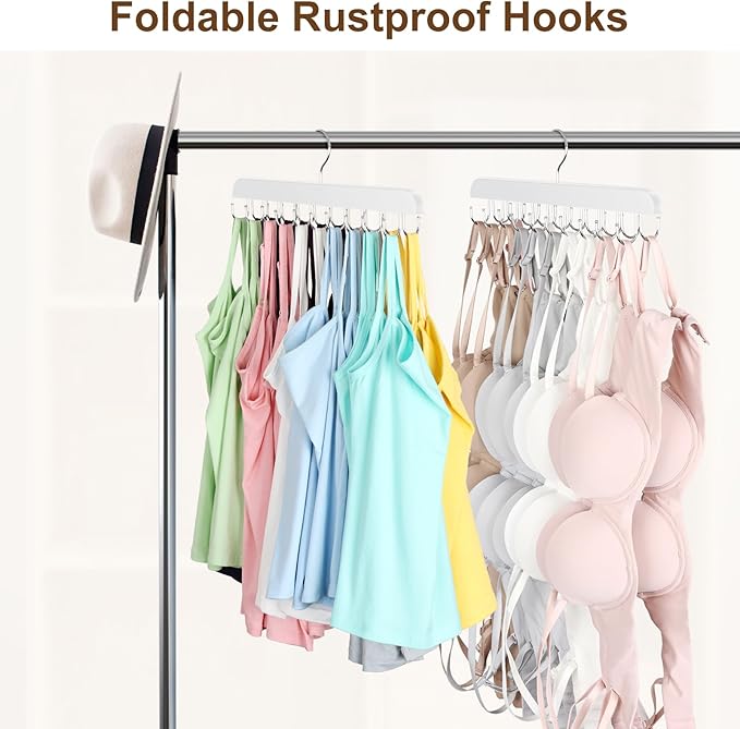Bra Hanger for Closet, Tank Top Hanger 20 Hooks Capacity Foldable Wood Space