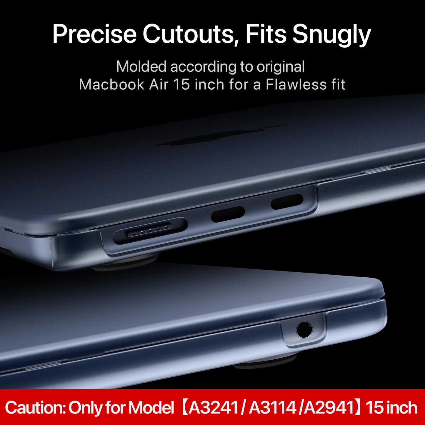 Compatible for MacBook Air 15 inch Case M4 2025 2024 2023 M3 M2 [100% Match Official Color] [Ultra Thin Armor] Protective Hard Shell Matte Cover for Laptop A3241 A3114 A2941 - Midnight Clear
