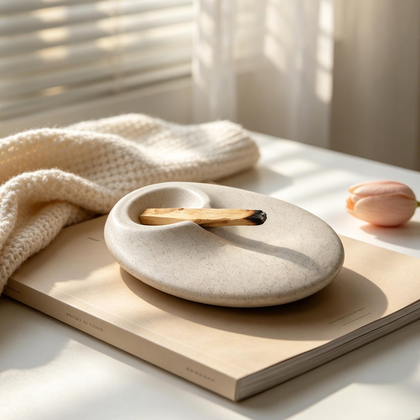 Ceramic Incense Holder, Beige Speckled Ash Catcher Tray, Anti-Slip Base, 5.32 x 4.53 in