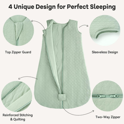 Unnivoll Baby Sleeping Bag 2.5 Tog 12-18 Months 100% Cotton Winter Sleeping Bag Baby 2-Way Zipper Quilted Sleep Sack for Newbron Infant Warm Soft Green