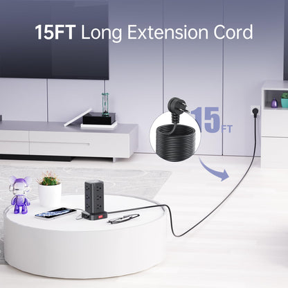 Extension Cord with Multiple Outlets, Surge Protector Power Strip Tower, 12 AC 4 USB，Surge Protector Tower 6.5FT Overload Protection for Home Office