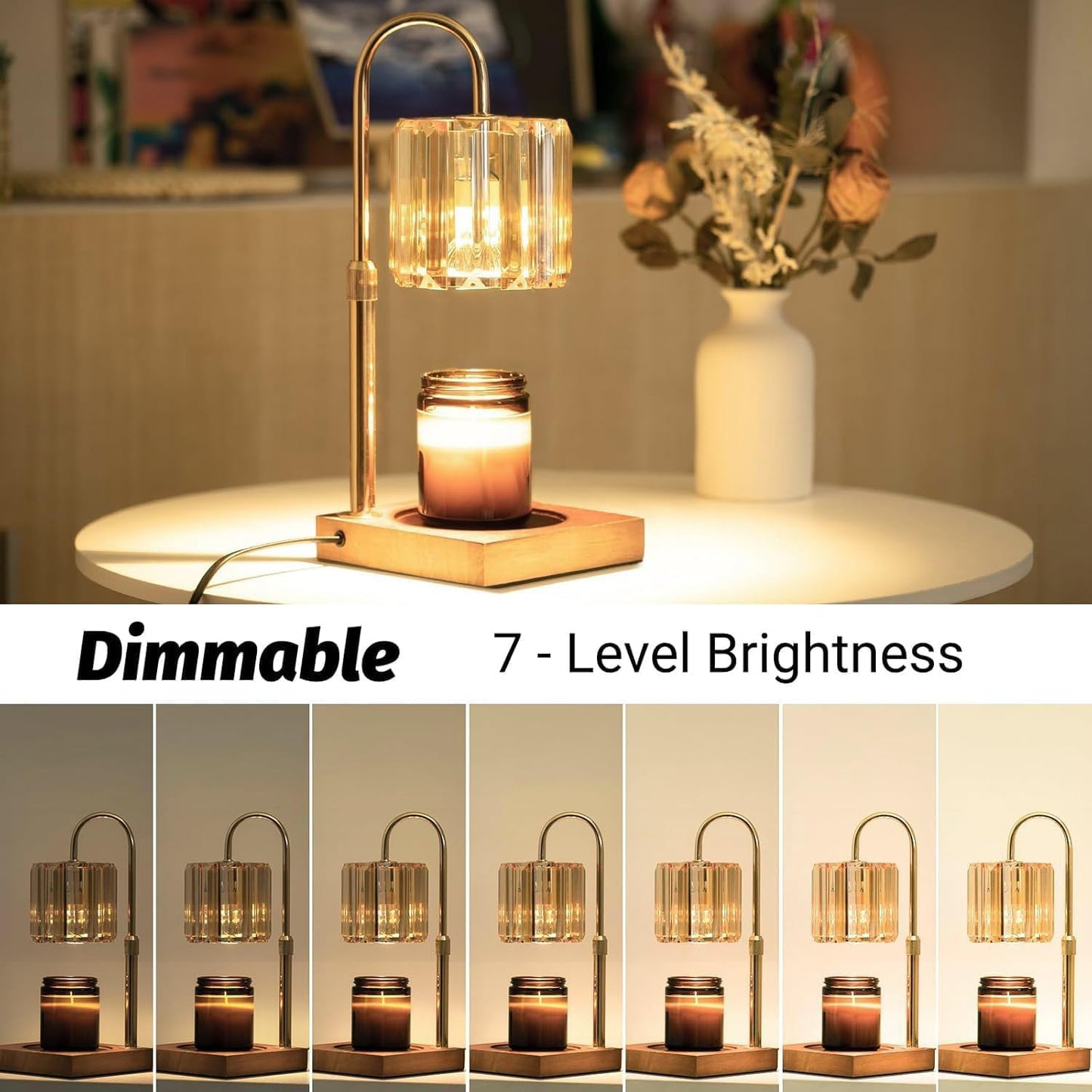 Yuichoy Candle Warmer Lamp with Timer, Dimmable Electric Candles Wamer Adjustable Height, Gifts for Women Mom, Glass Modern Candle Melter Lamp, Amber