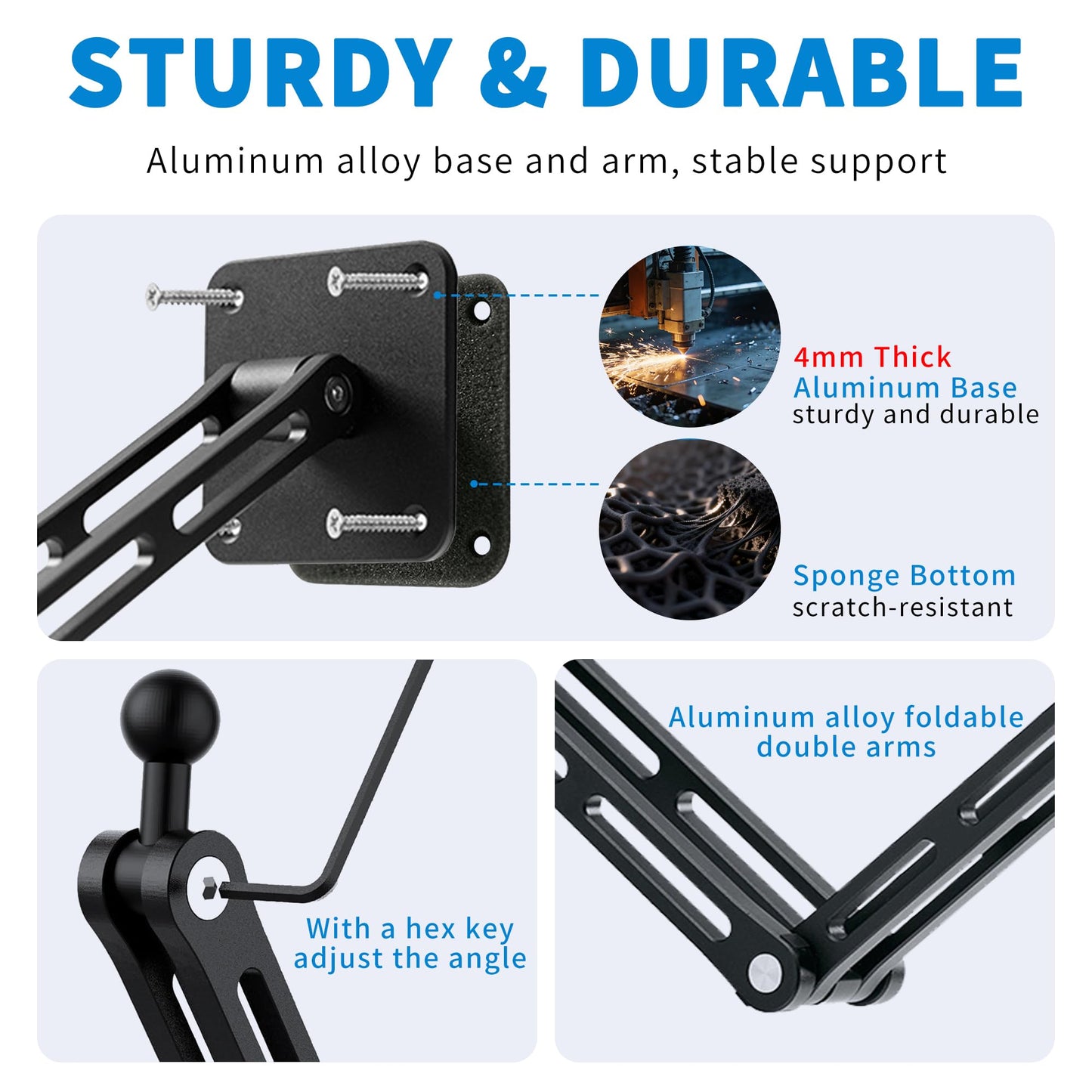 Bestoct Tablet Wall Mount Holder for iPad, Aluminium Foldable Arm, Used in Kitchen, Under Cabinet, Home Gym, for iPad Pro/Air/Mini/Samsung Galaxy Tab/4.7-13" Phones & Tablets (Up to 13")