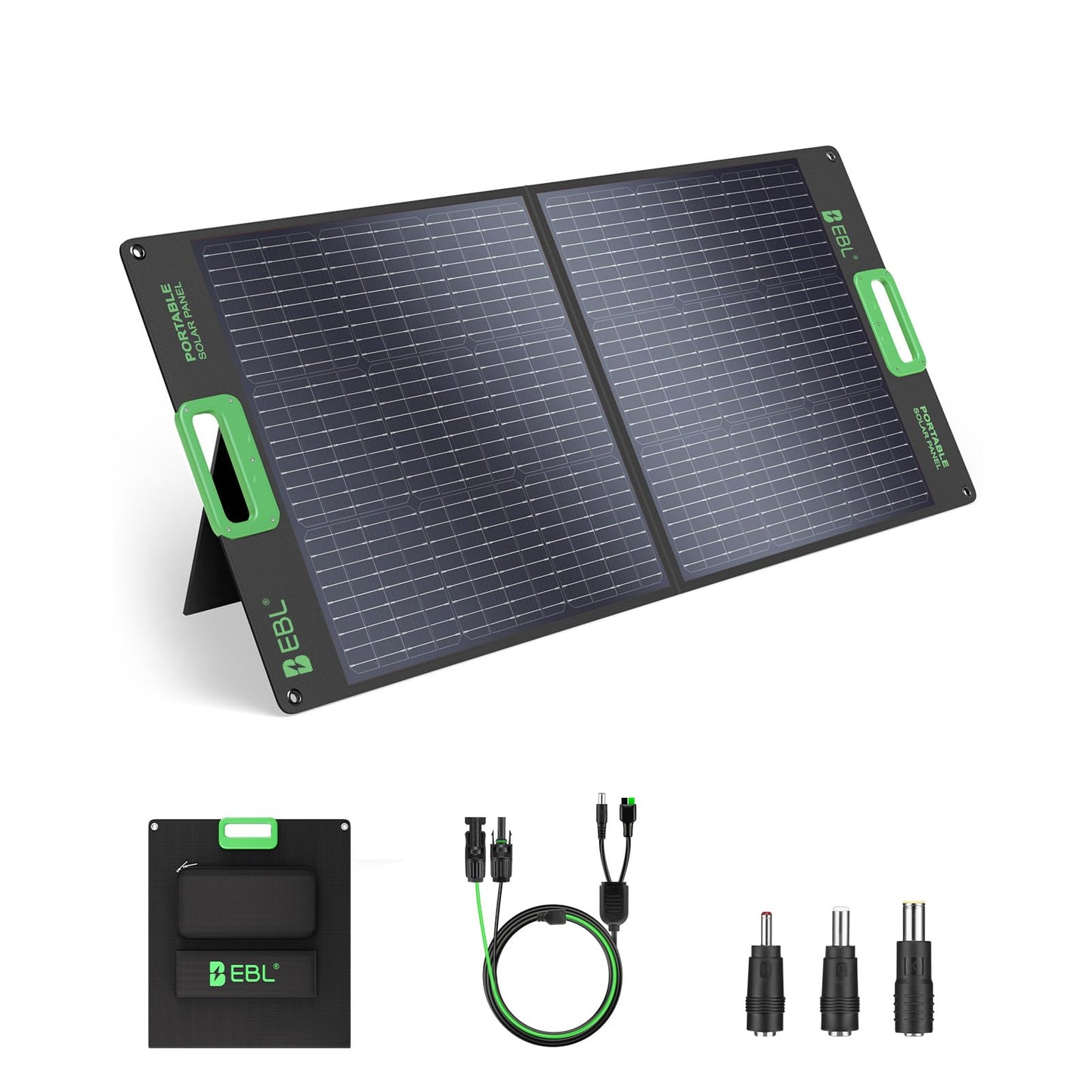 EBL 100W Portable Solar Panel for Power Station, 18V Foldable Solar Charger for Jackery/Ecoflow/Bluetti/GRECELL, Waterproof IP65 High-Efficiency Battery Charger for Outdoor Camping RV Off-Grid Living