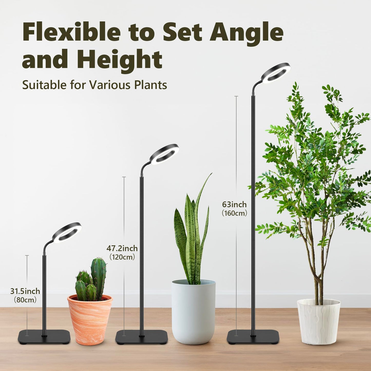 Vsoke Plant Grow Light, 20W Growing Lights for Indoor Plants Full Spectrum, LED Floor Lamp with Height Adjustable Stand, Auto Timer 3/9/12H,10 Dimmable Brightness for Small Large Tall Plants Growth