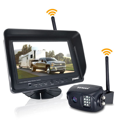 1080P Wireless Backup Camera System for RV, Trucks & Trailers – 7” HD Monitor, Stable Digital Signal up to 980ft, IP69 Waterproof Rear View Camera with Night Vision, Easy Install Kit