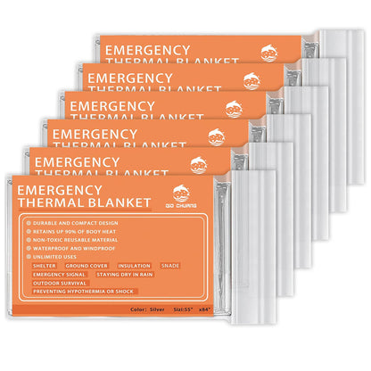 QIO CHUANG Emergency Mylar Thermal Blankets -Space Blanket Survival kit Camping Blanket (Pack of 6). Perfect for Outdoors, Hiking, Survival, Bug Out Bag ，Marathons or First Aid