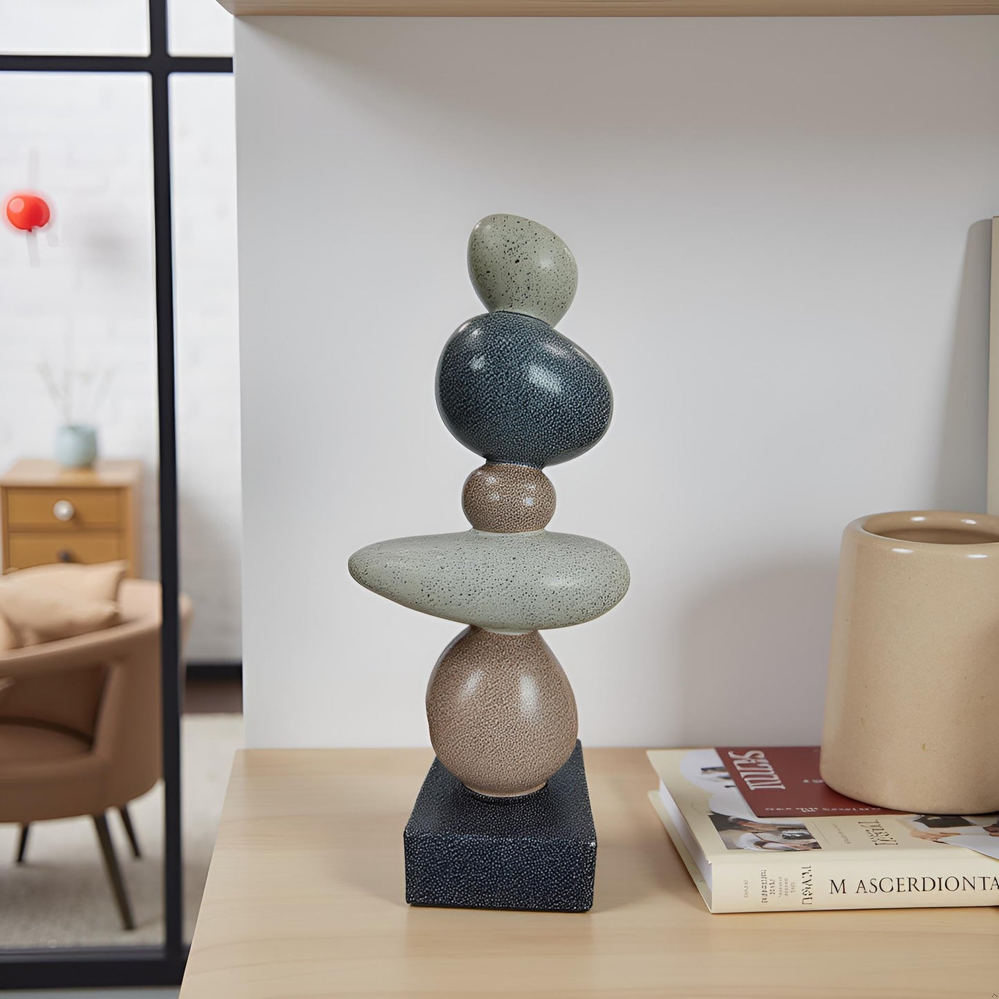 LAIKEARTS 13'' Abstract Rock Decorative Sculpture Ornament, Sandstone Statue Decor for Living Room, Modern Resin Stone Sculpture,Coffee Table Decoration,Gifts for Good Luck, Health, Strength