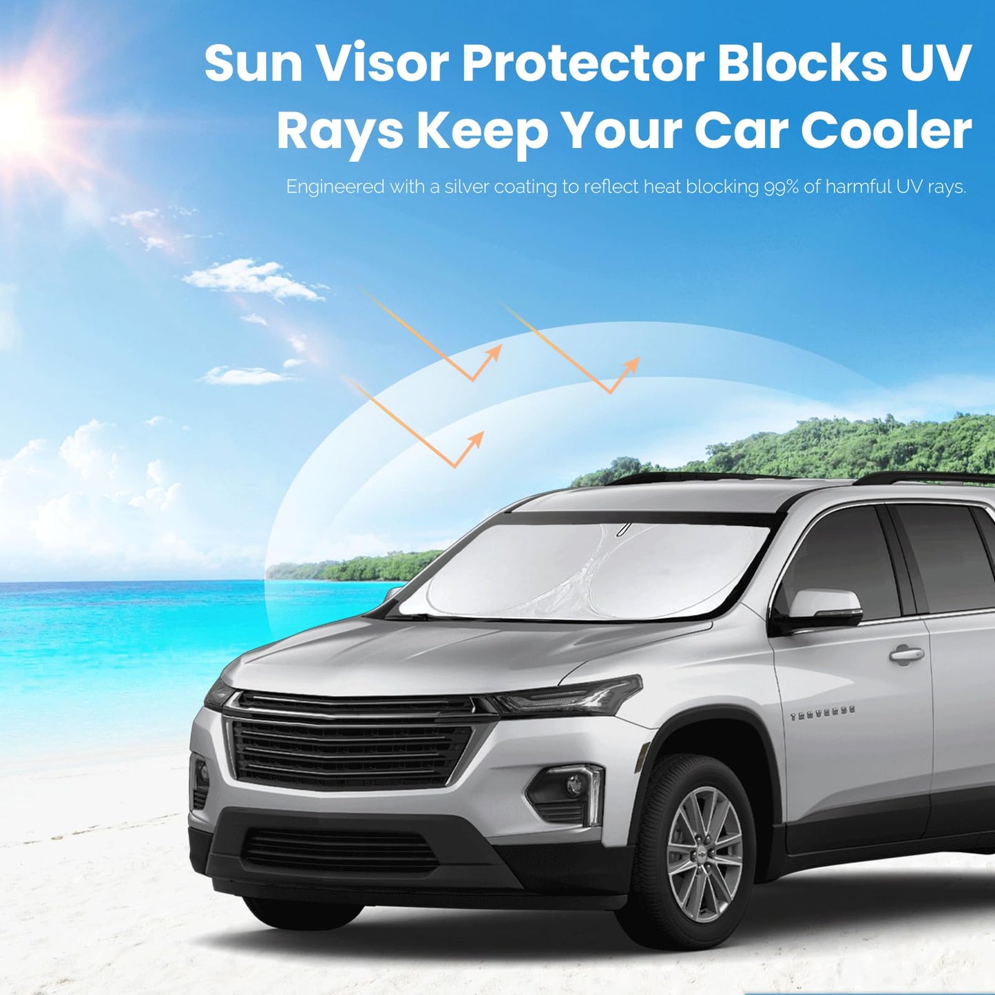 Sunshade for Chevrolet Traverse Windshield Sun Shade Cover Custom Fit 2018-2024 2025 Chevy Traverse LS, LT, RS, Redline, Premier, High Country SUV Accessories Front Window Shield Sun Visor Block UV