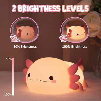 Lampeez Axolotl Gifts, Cute Axolotl Night Light, Soft Silicone Lamp Nursery Nightlight LED Touch Light, Bedroom Decor as Xmas Birthday Gift for Boys Girls