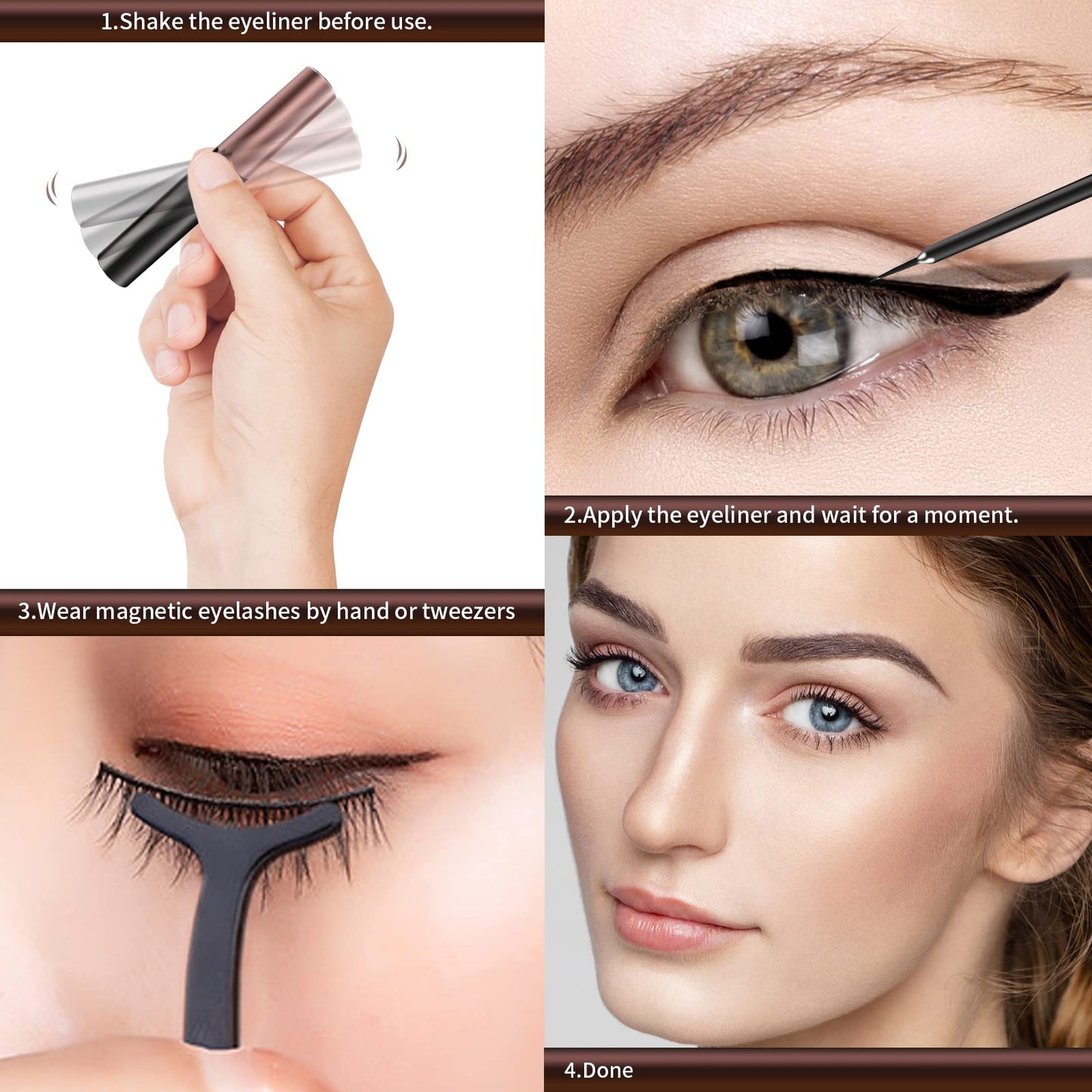 Magnetic Eyelashes Kit, 3D Reusable Magnetic False Eyelashes with 2 Tubes of Magnetic Eyeliner & Tweezers - Easy to Use, Black, Natural Look
