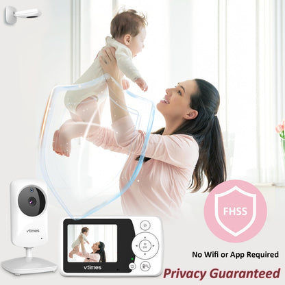 VTimes Baby Monitor with Camera and Audio, Video Baby Monitor No WiFi Night Vision 2.4" LCD Screen Portable Baby Camera Monitor Alarm Lullaby Temperature Sensor and 1000ft, Ideal for Baby/Elderly/Pet