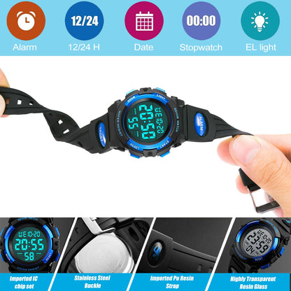 RSVOM Kids Boys Watches, Waterproof Outdoor Digital Sports Watch with Alarm/Stopwatch, Kids Digital Wrist Watches for Birthday Gifts/Gifts Blue, S, Strap, Blue, S, Strap