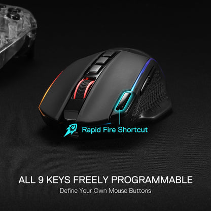 Redragon M810 Pro Wireless Gaming Mouse, 10000 DPI Wired/Wireless Gamer Mouse w/Rapid Fire Key, 8 Macro Buttons, 45-Hour Reliable Power Capacity and RGB Backlit for PC/Mac/Laptop