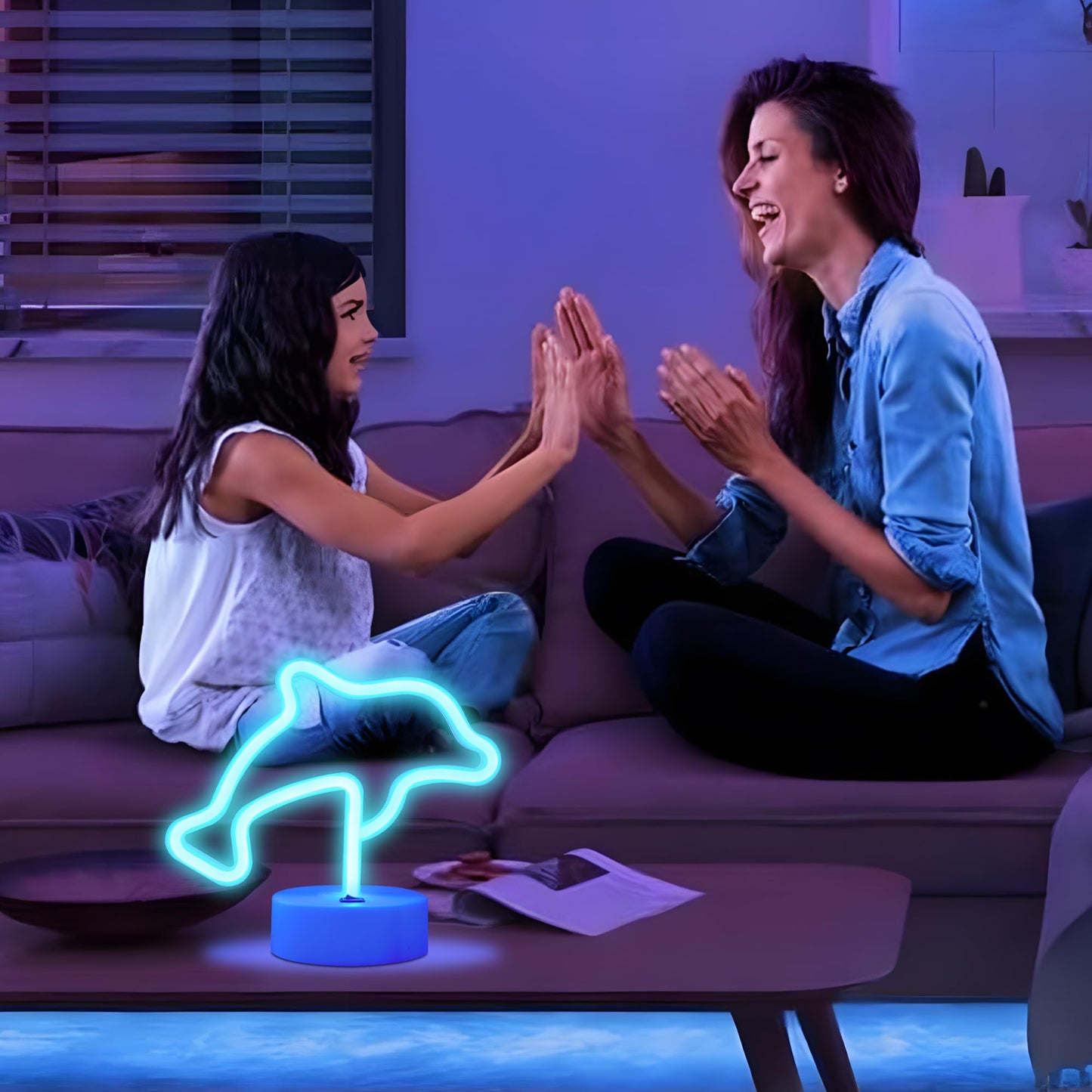 ENUOLI Dolphin Gifts Decor Dolphin Light Night Sign LED Lamp Neon Marquee Battery USB Operated Table LED Lights Table Decoration Girls Bedroom Living Room Christmas Party as Kids Gift(Blue Dolphin)