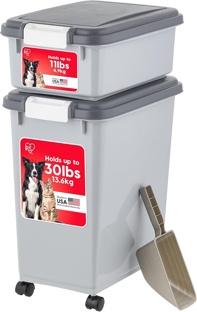IRIS USA Dog Food Storage Container, 30 lbs & 11 lbs Combo, Cat Food Storage