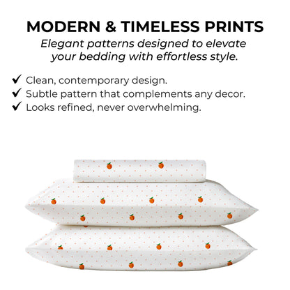 Mayil Manor Queen Size Fitted Sheet with 18" Deep Pockets, No Flat - Percale Weave Natural - Breathable 100% Cotton Printed Bedding, 1 Fitted Sheet + 2 Pillowcases - Peach Dot Print