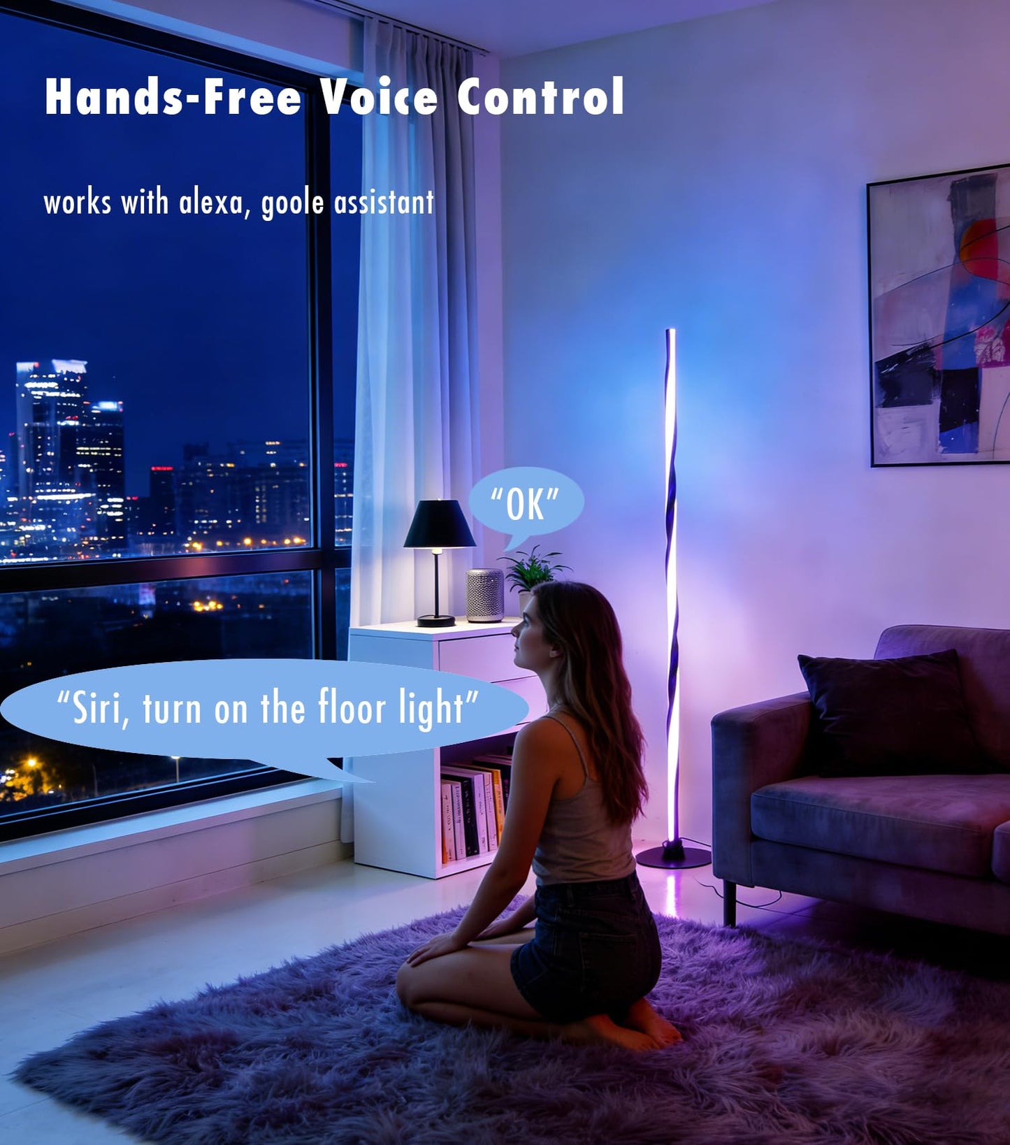 YUBOLE Smart RGBWIC Floor Lamp LED Corner Lamp Compatible with Alexa
