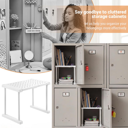 Colarr White Plastic Locker Organizer Shelf Adjustable to 11.4-15.4 Inches in Length for School Classroom Office Gym Lockers Home Storage