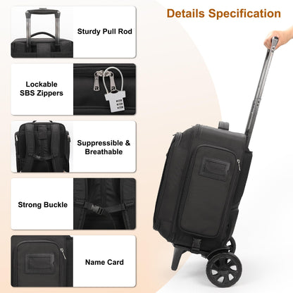 Relavel Rolling Makeup Case with 4 Small Makeup Bags, Large Make Up Travel Organizer with 2 big Wheels, Professional Lockable Makeup Artist Backpack with Adjustable Dividers for Daily Use - Black