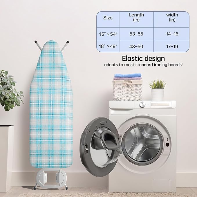 BNDX 15"x54" Ironing Board Cover – Aqua Plaid Design, Thick Padding