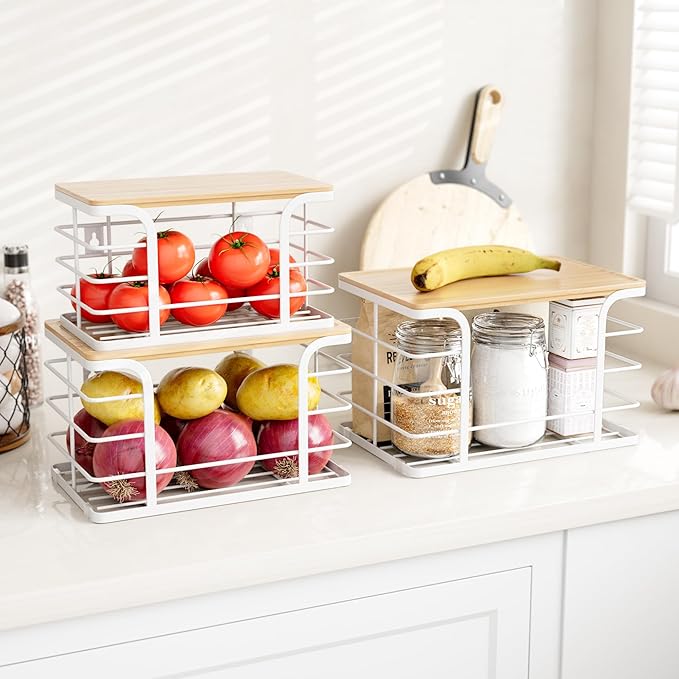 3 Pack Stackable Pantry Organizer, Stainless Steel Trash Bag Holder Dispenser